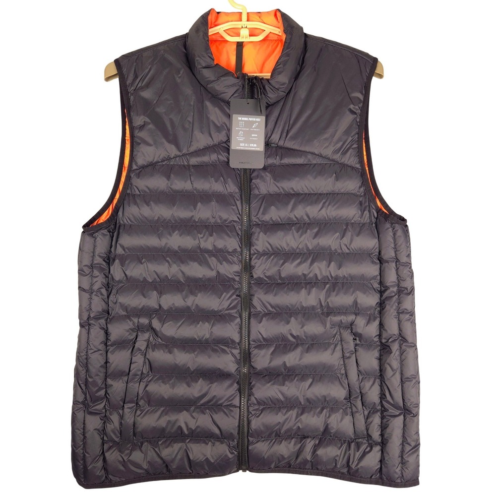 Fabletics The Mogul Puffer Vest Mens XL Black Orange Water Resistant Lightweight